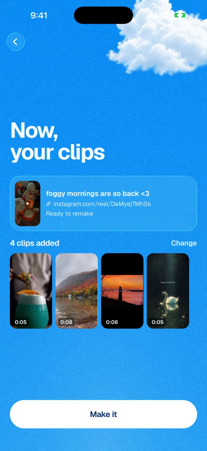 Monet’s clips screen with the video found and four clips added